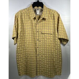 The North Face Men’s Short Sleeve Button Down Zipper Pocket Yellow Gray Sz L